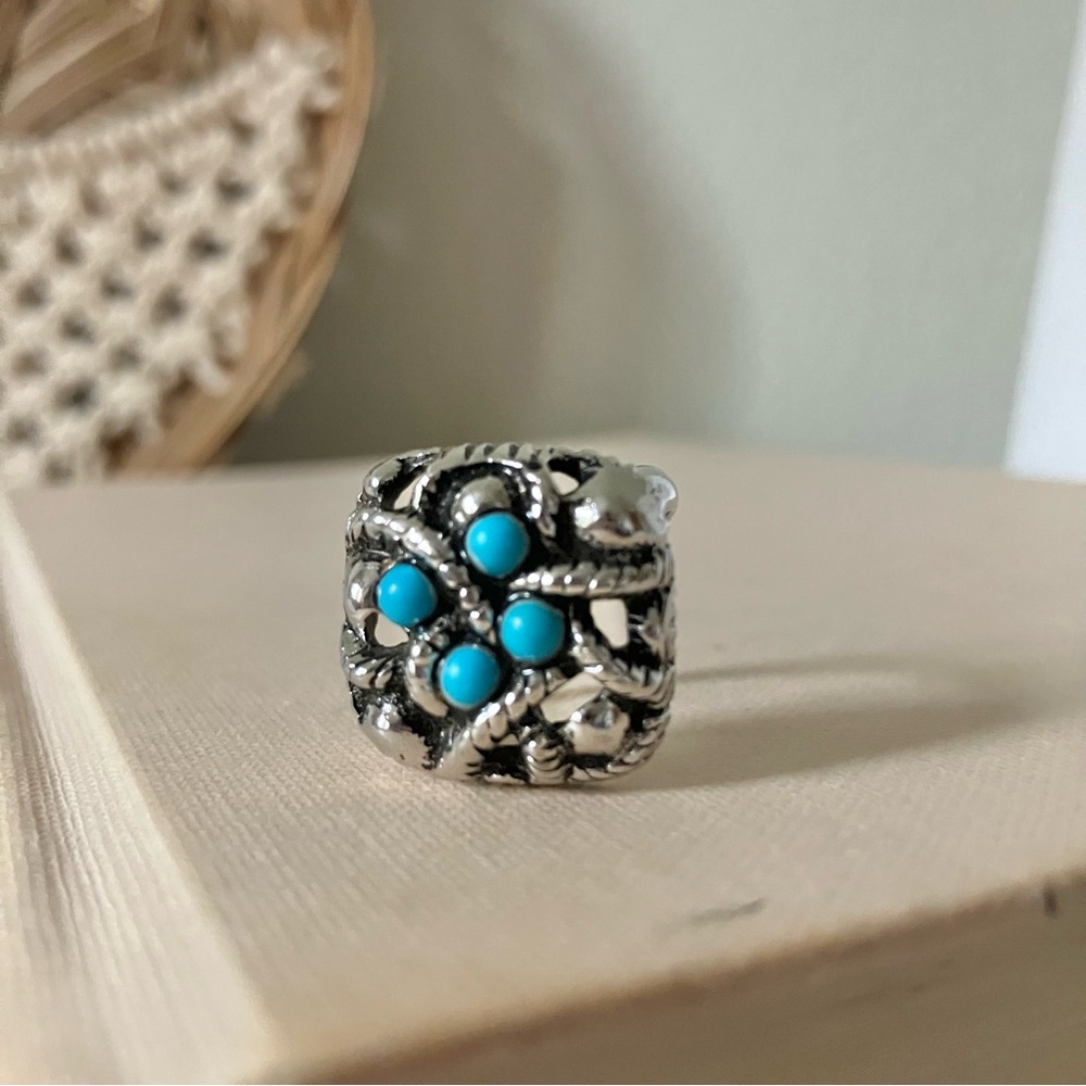1970s Avon Sierra Silver & Faux Turquoise Ring Chunky Bohemian Western Statement